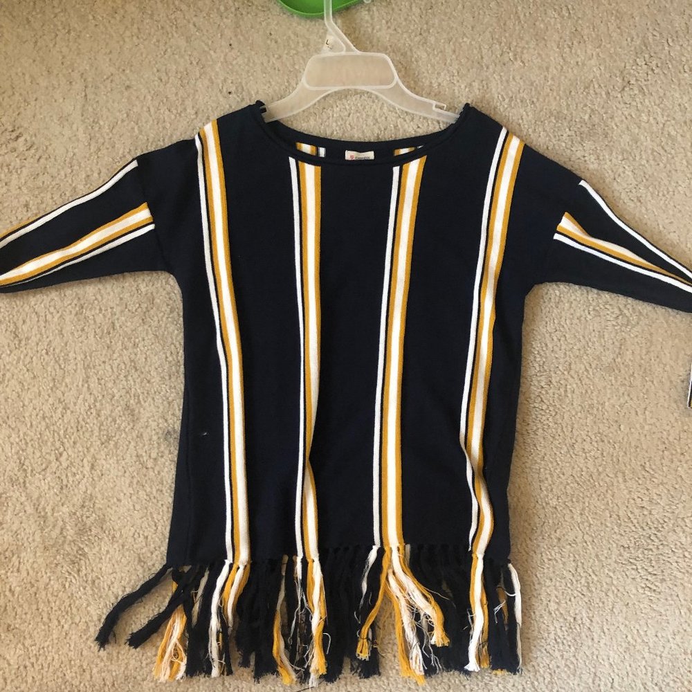 🩷 Blue & Yellow Fringed Top